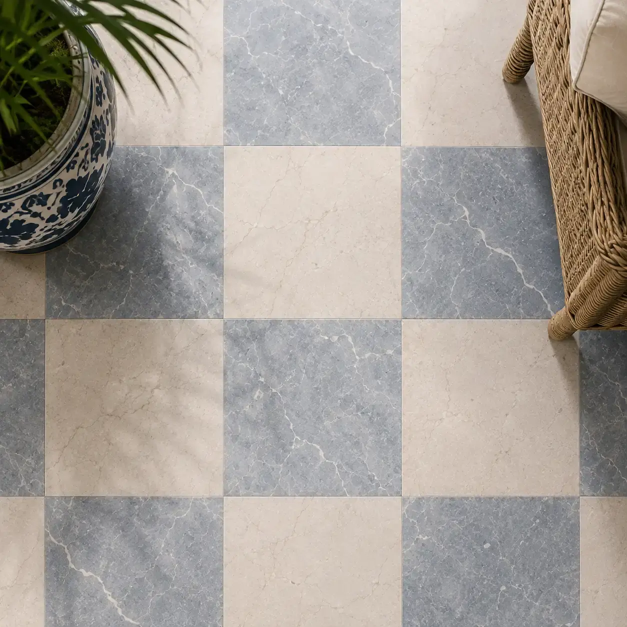 Botticino & Lagos Azul 12×12-Field Tile Tumbled