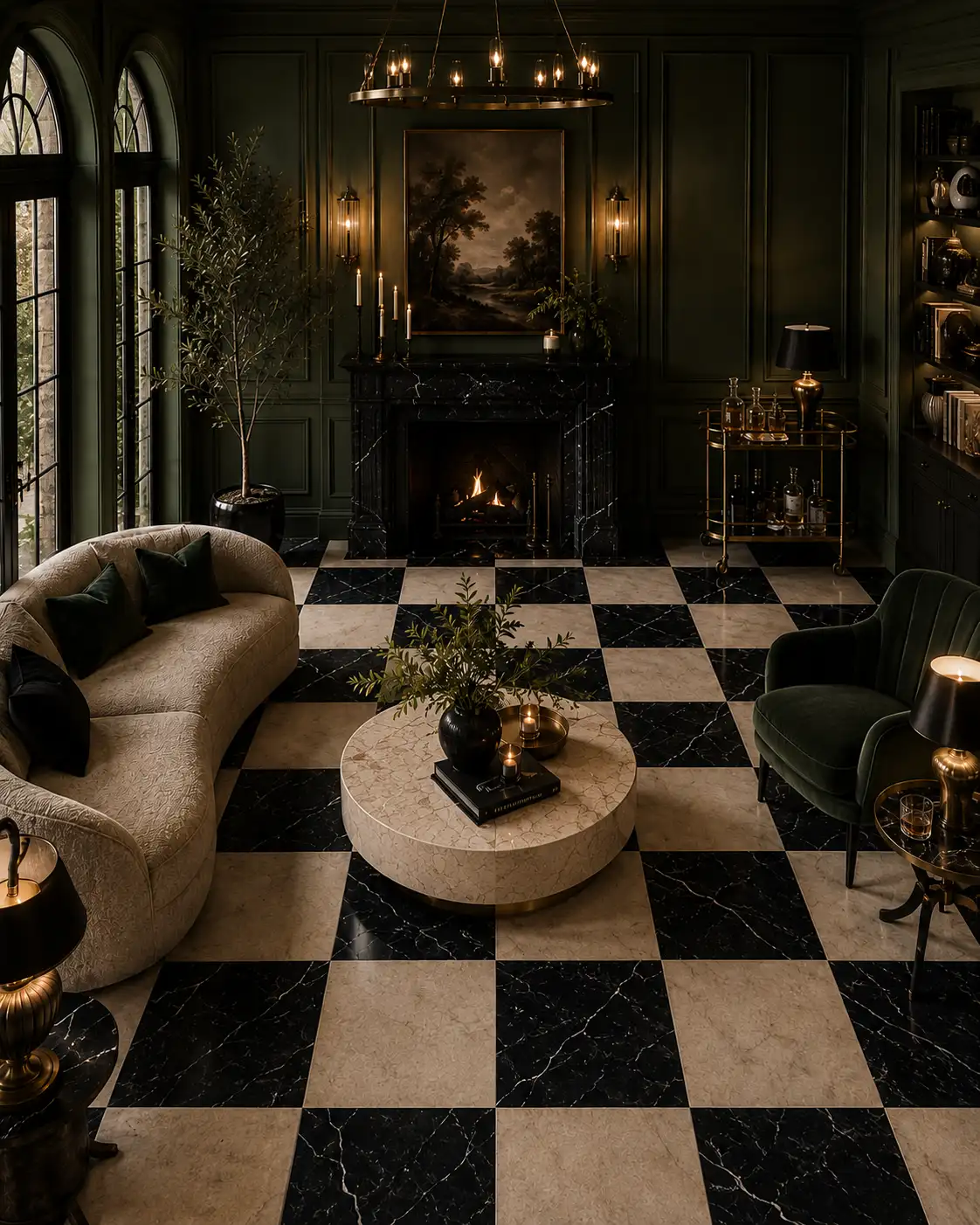 Nero Marquina & Botticino 12×12 Field Tile Honed