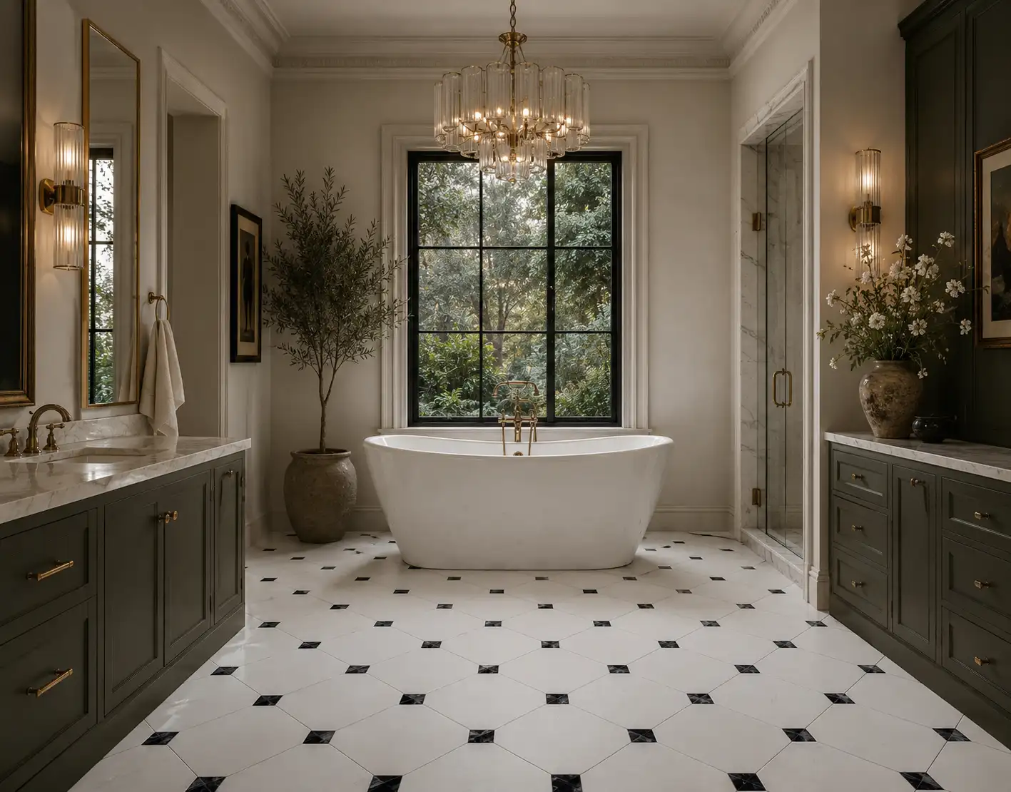 Dolomite octagon with Bardiglio Dark dot floor