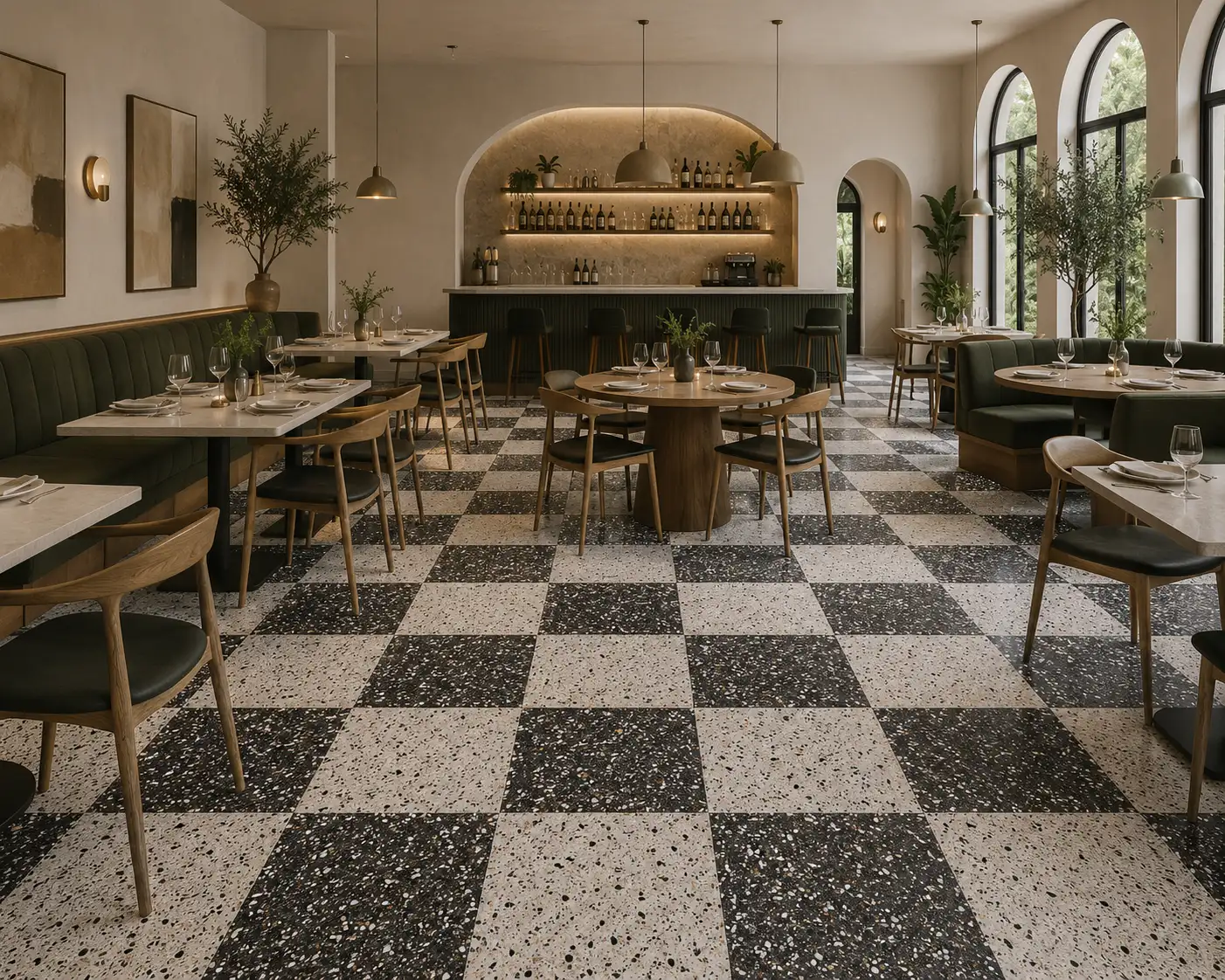 Terrazzo Allure Venice and Constellation 24×24 matte rectified checkerboard floor