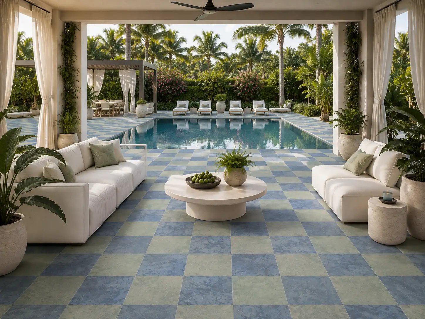 Tuscany Blue and Green 8×8 matte checkerboard floor